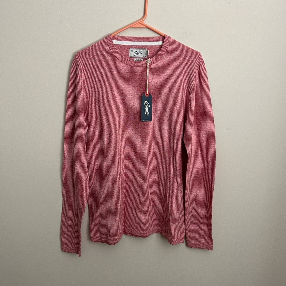 Grayers James Linen Cotton Crew Sweater Size Small Red and White Stripe
